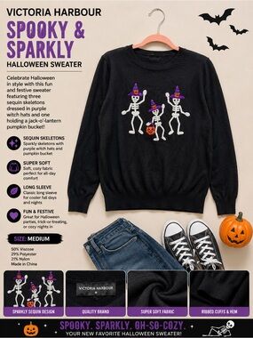 Victoria Harbour Black 'Spooky & Sparkly' Halloween Crewneck Sweater